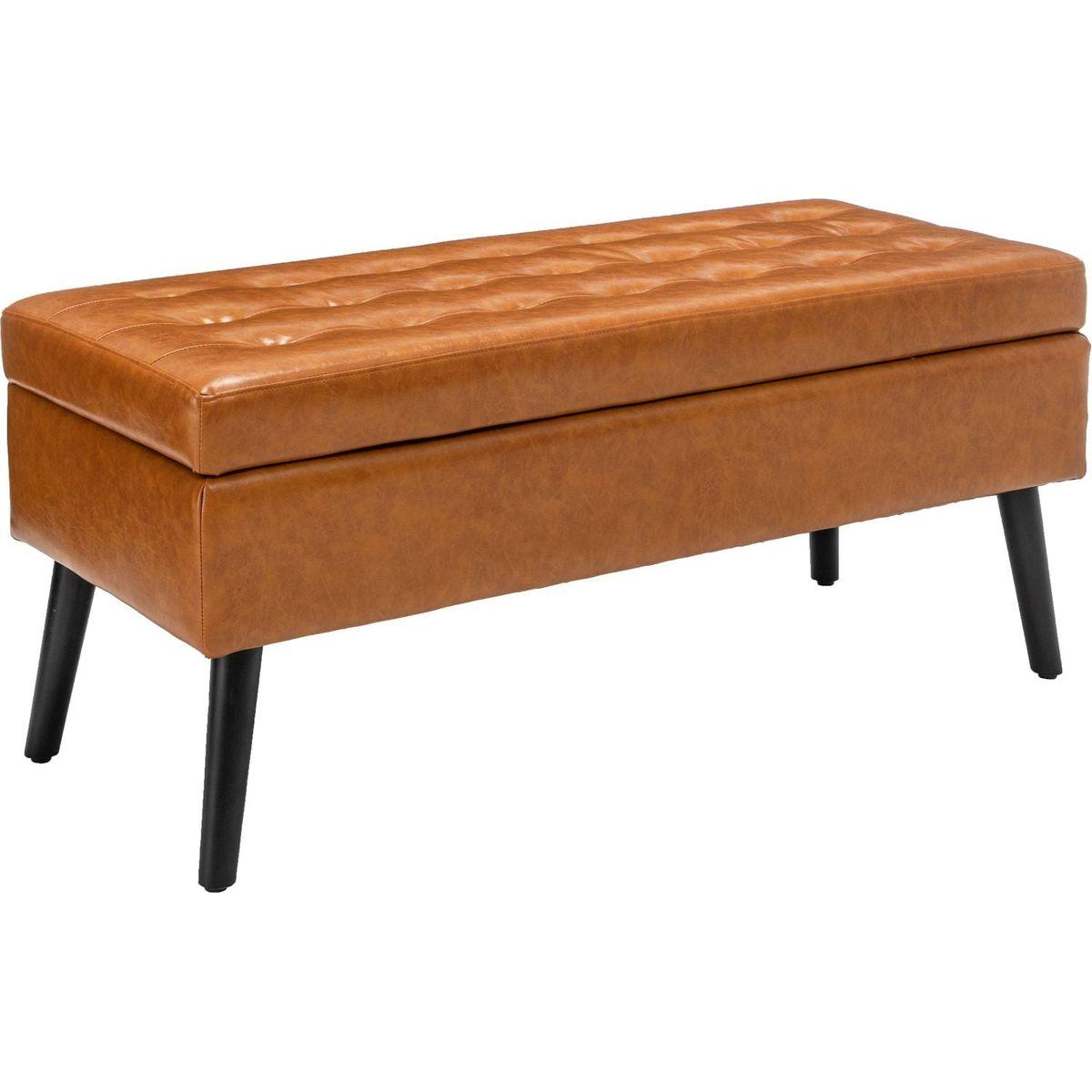 Storage Bench with Storage Bench for Bedroom End of Bed Bench Foot of Bed Bench Entryway Bench Storage Ottoman Bench 43.3" W x 17.7" Brown Leather Bench