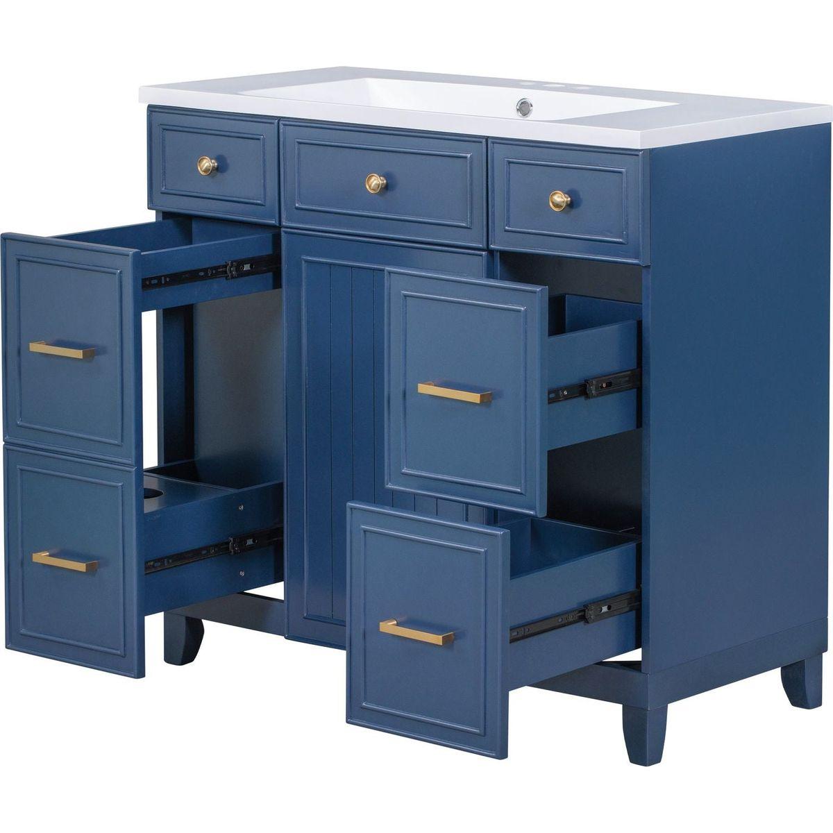 36" Bathroom Vanity Cabinet with Sink Top Combo Set, Navy Blue, Single Sink, Shaker Cabinet with Soft Closing Door and Drawer