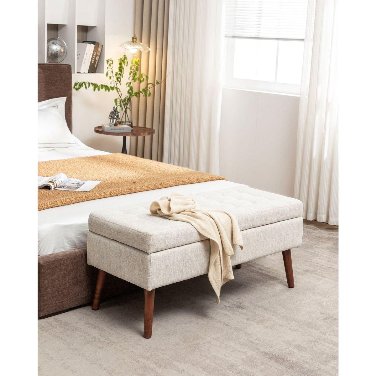 Storage Bench with Storage Bench for Bedroom End of Bed Bench Foot of Bed Bench Entryway Bench Storage Ottoman Bench 43.7" W x 18.1" D Off White Bench