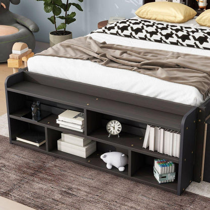 Full Bed with Bookcase Headboard, Under bed Storage Drawers and Bed End Storage Case,Espresso