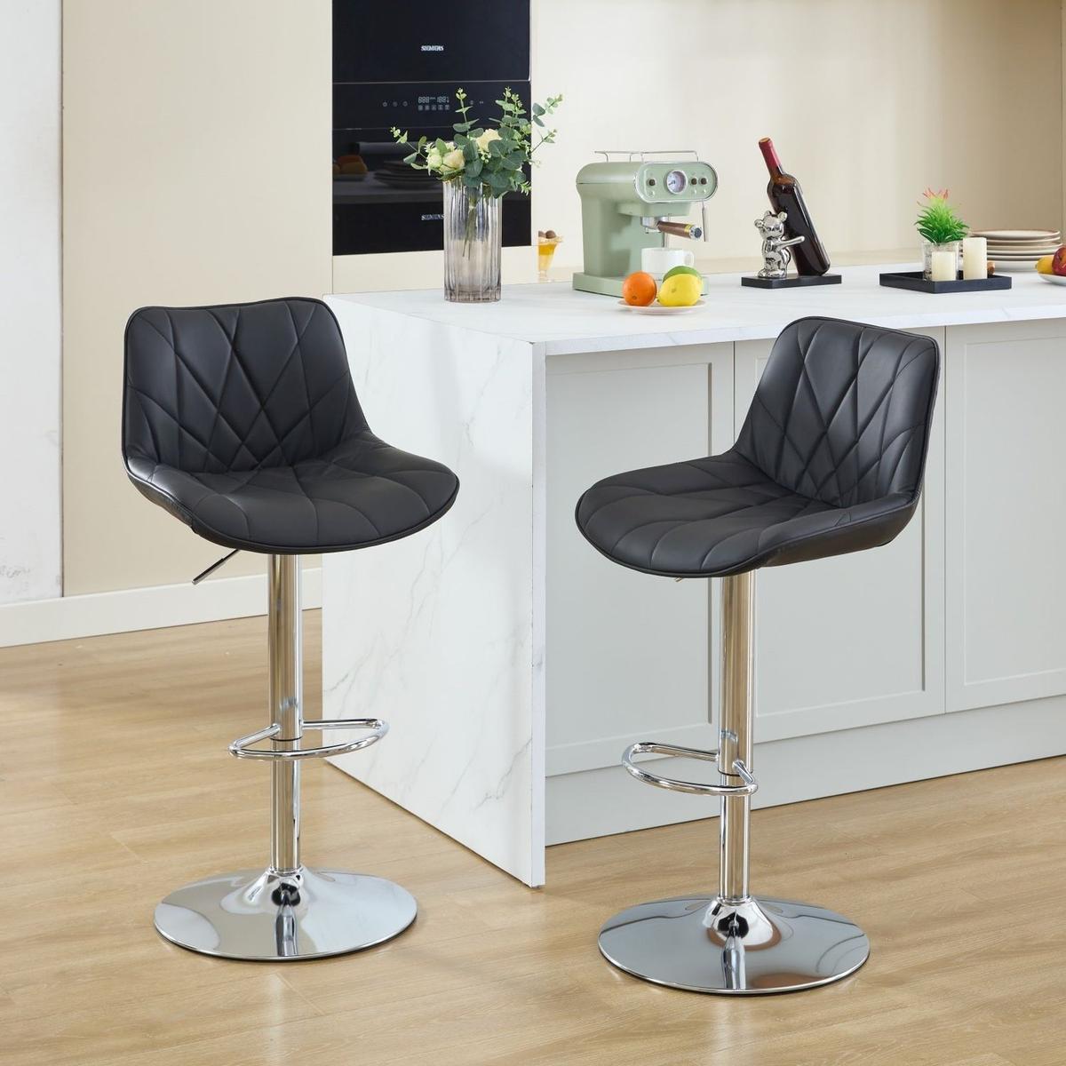 Counter Height Bar Stools Kitchen Island Barstools Adjustable Swivel Counter Stool Bar Height Island Chairs with Back,Set of 2, Black