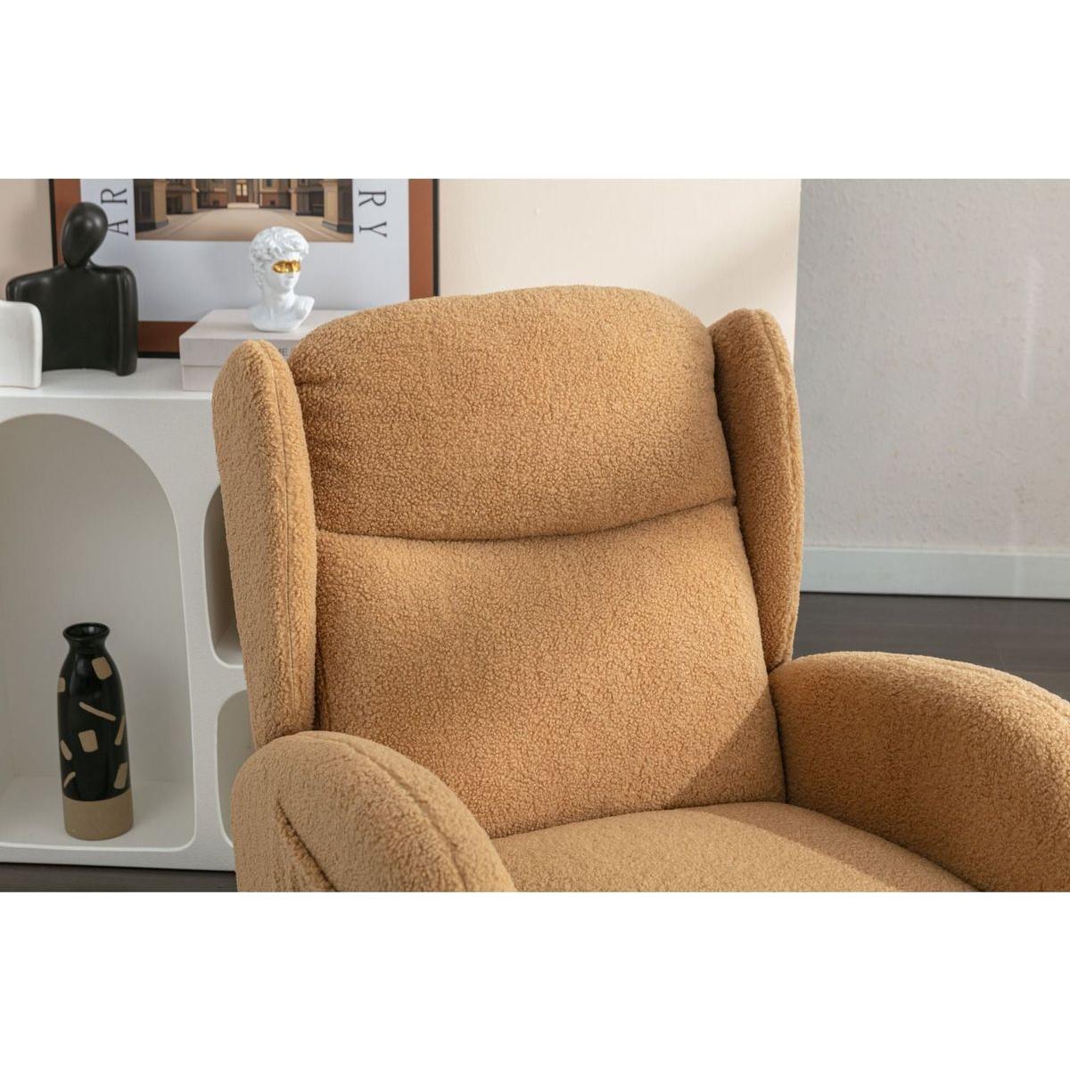 Teddy Fabric Rocking Chair With Packet Wood Legs,Khaki