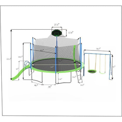 14FT Trampoline with Slide and Swings, ASTM Approved Large Recreational Trampoline with Basketball Hoop and Ladder,Outdoor Backyard Trampoline with Net, Capacity for Kids and Adults