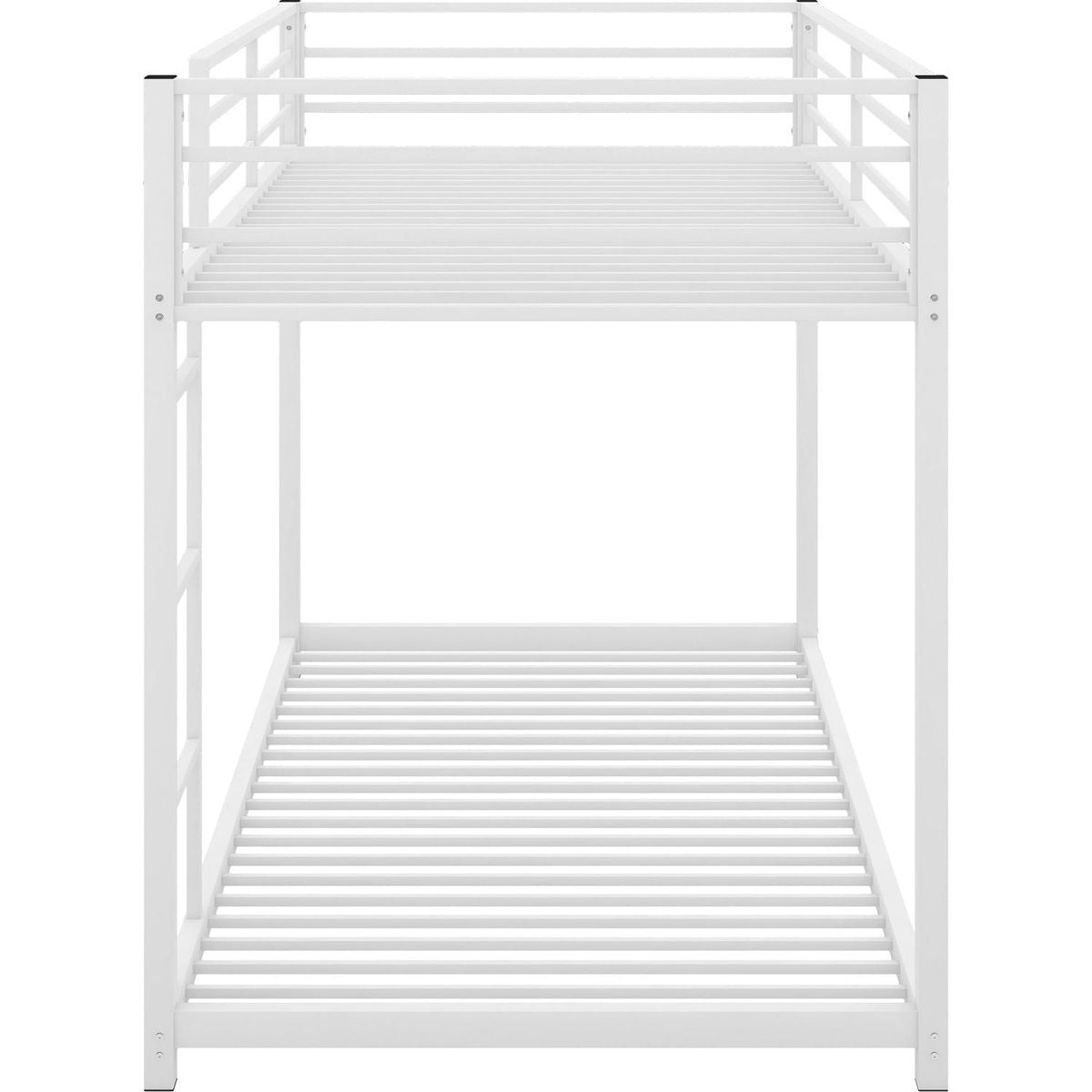 Twin over Twin Metal Bunk Bed, Low Bunk Bed with Ladder,White