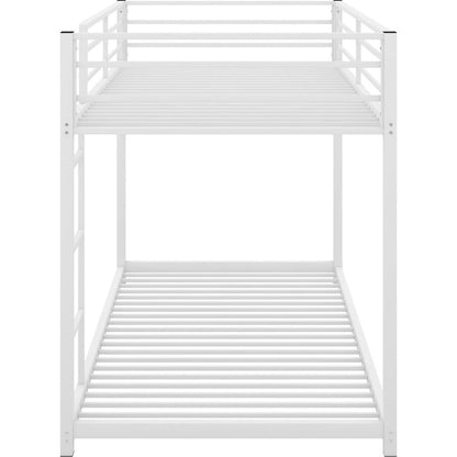 Twin over Twin Metal Bunk Bed, Low Bunk Bed with Ladder,White
