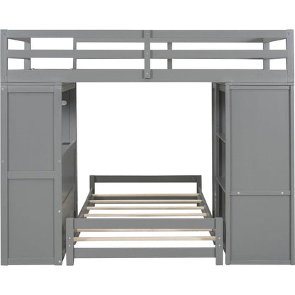 Twin over Twin Bunk Bed with LED Light and USB Ports, Gray