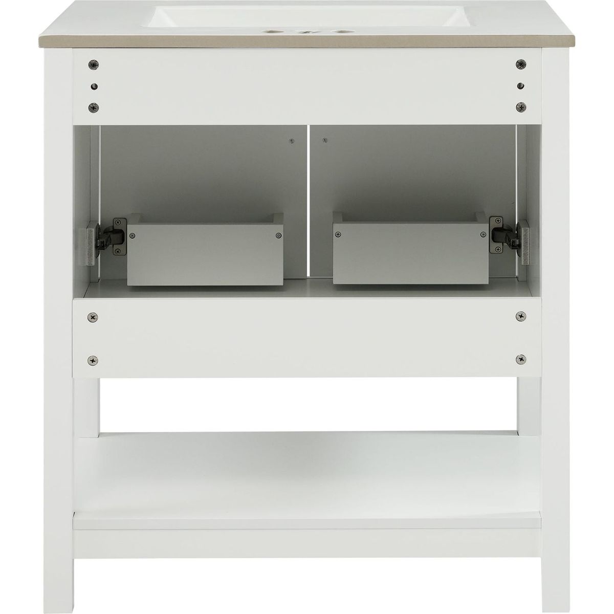 30-Inch White Bathroom Vanity with Ceramic Sink and Versatile Storage - Ideal for Small Bathrooms