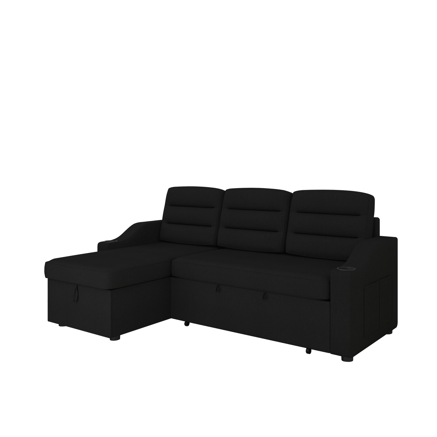 83.5" Convertible Sleeper Combo Sofa, Convertible Sofa Bed Polyester Pullout Bed with Storage Recliner and Cup Holder for Living Room, Tight Spaces