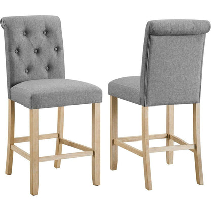 Siena Counter Height Button Tufted Back Solid Wood Stools, Set of 2, Gray