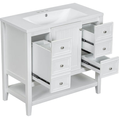 36" Bathroom Vanity with Sink Combo, One Cabinet and Three Drawers, Solid Wood and MDF Board, White