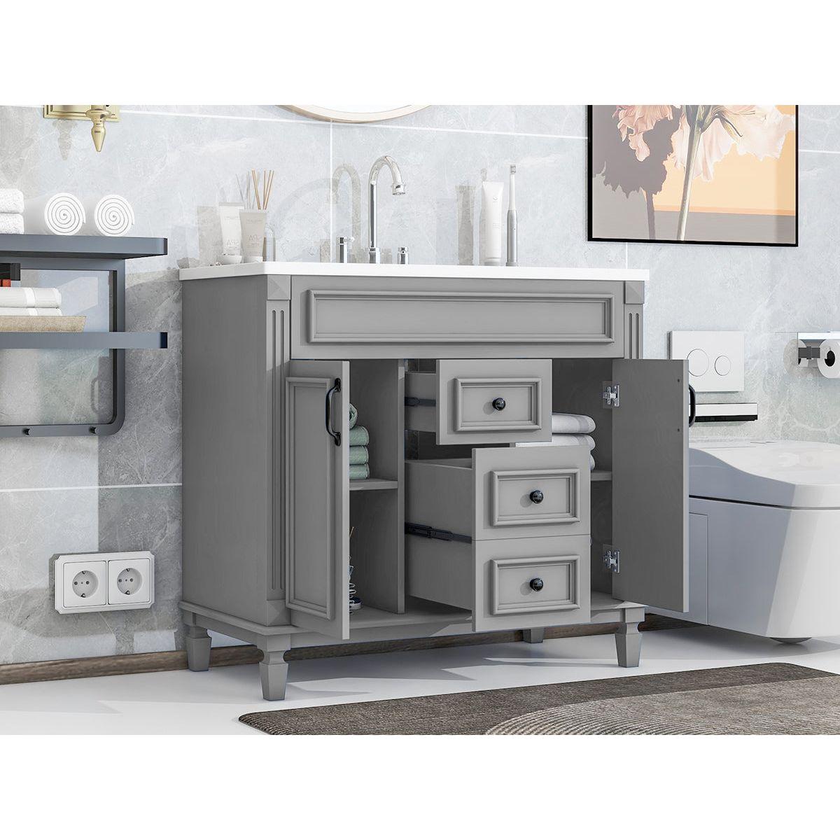 36" Bathroom Vanity with Top Sink, Modern Bathroom Storage Cabinet with 2 Soft Closing Doors and 2 Drawers, Single Sink Bathroom Vanity