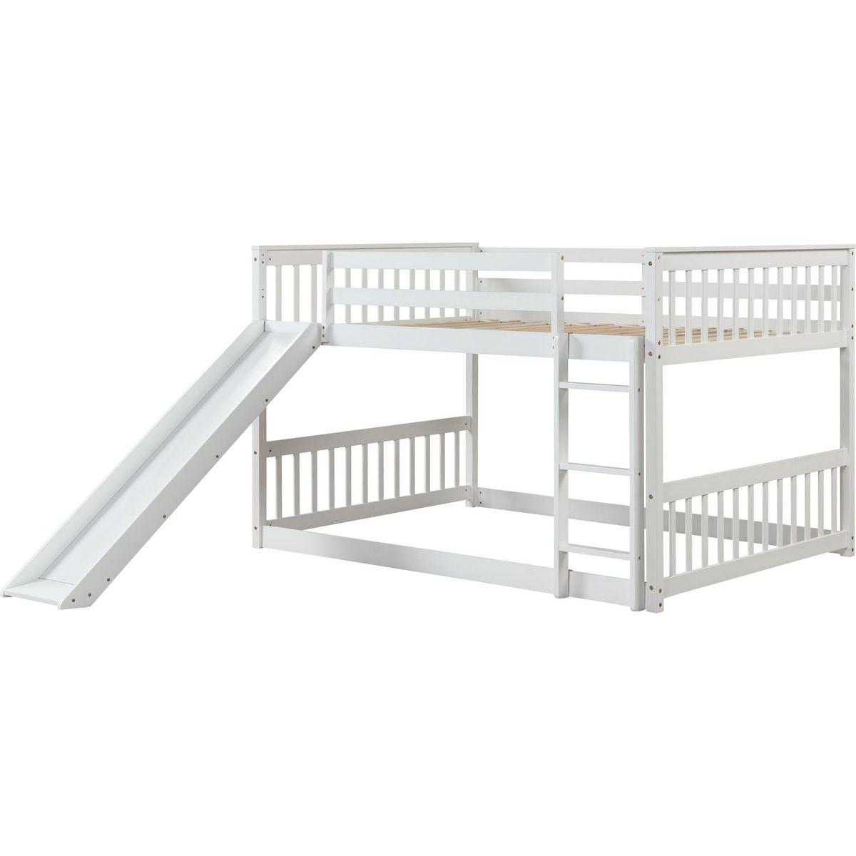 Full over Full Bunk Bed with Slide and Ladder in White Color