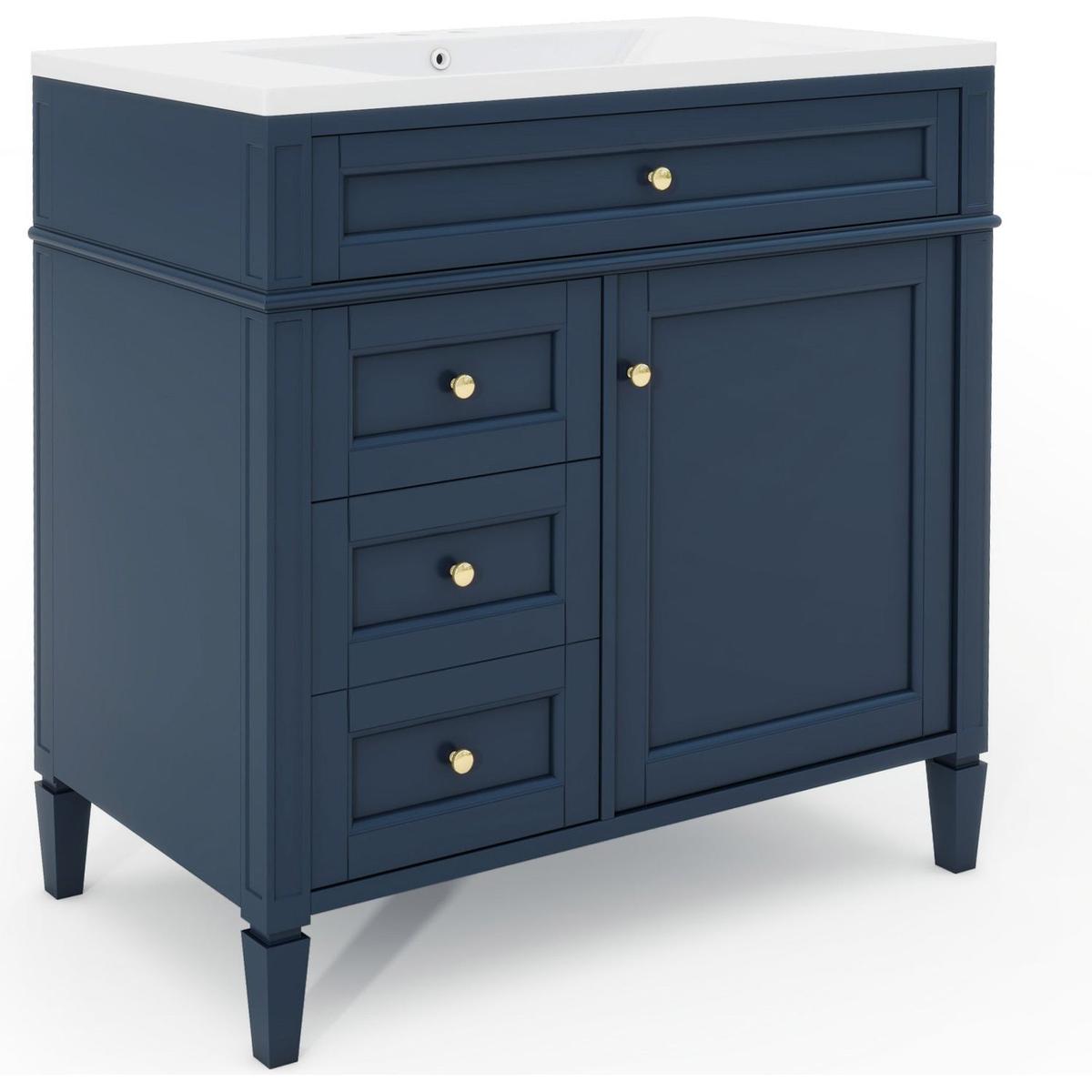 36" Bathroom Vanity with Top Sink, Modern Bathroom Storage Cabinet with 2 Drawers and a Tip-out Drawer, Single Sink Bathroom Vanity