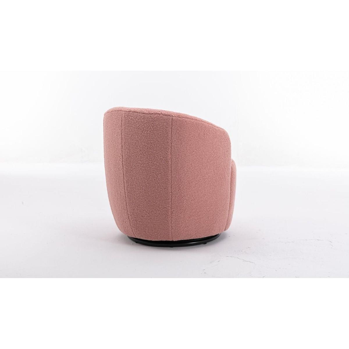 Teddy Fabric Swivel Accent Armchair Barrel Chair With Black Powder Coating Metal Ring,Light Pink