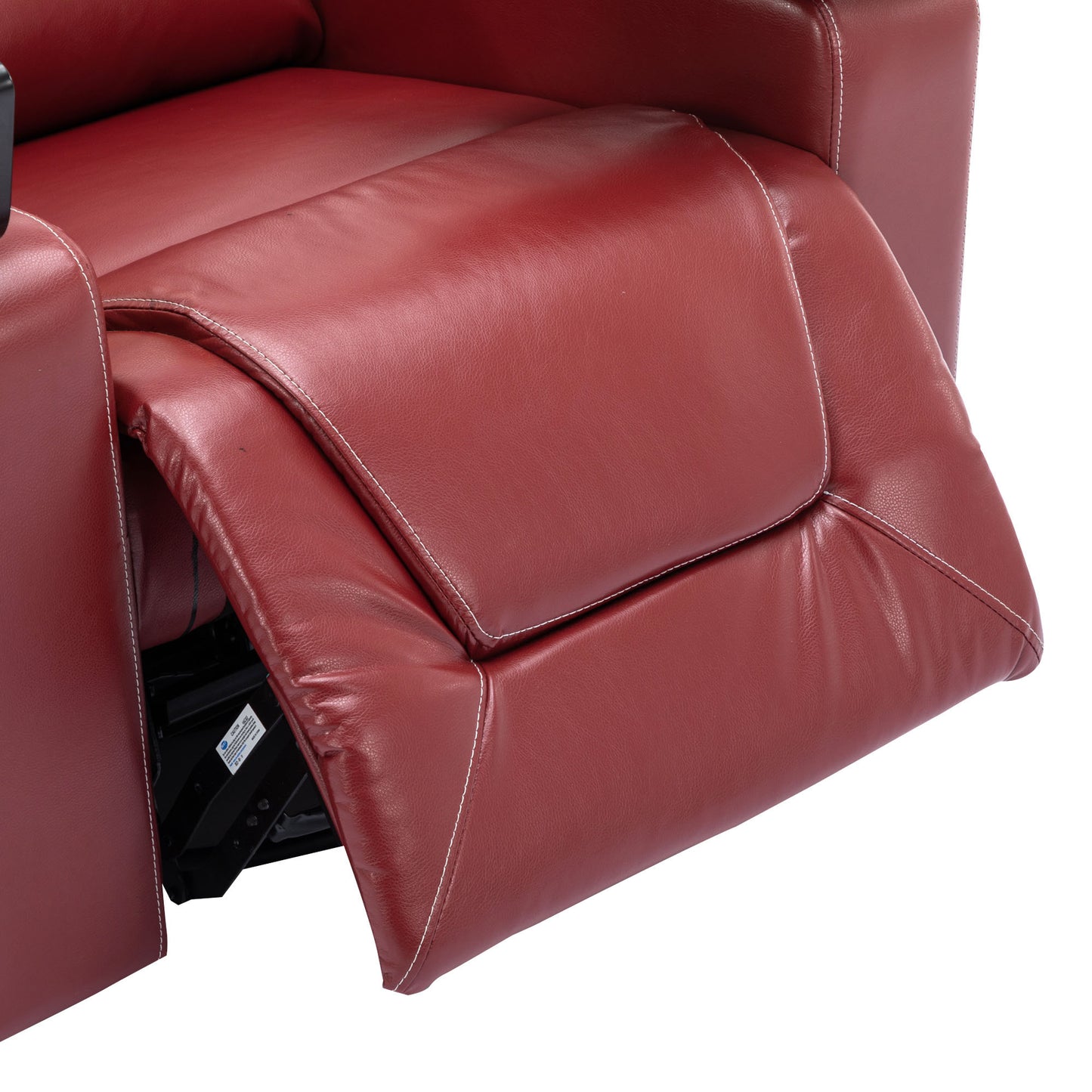 270 Degree Swivel PU Leather Power Recliner Individual Seat Home Theater Recliner with Surround Sound, Cup Holder, Removable Tray Table, Hidden Arm Storage for Living Room, Red