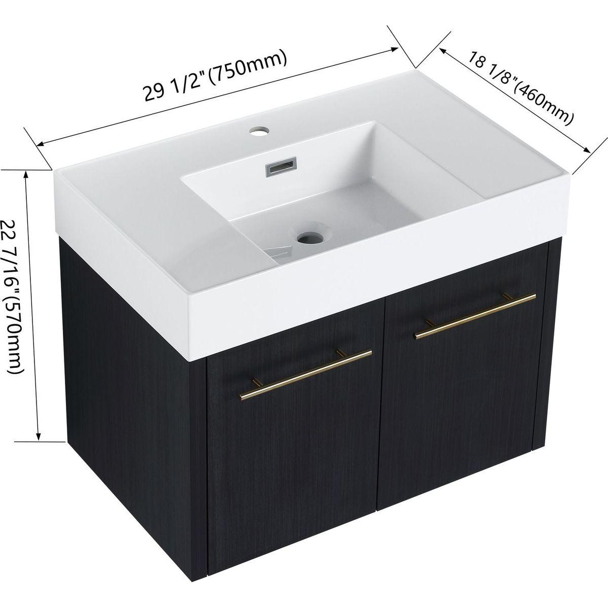 30 Inch Wall-Mounted Bathroom Vanity with Sink, Thick Edged Resin Basin, KD-Package