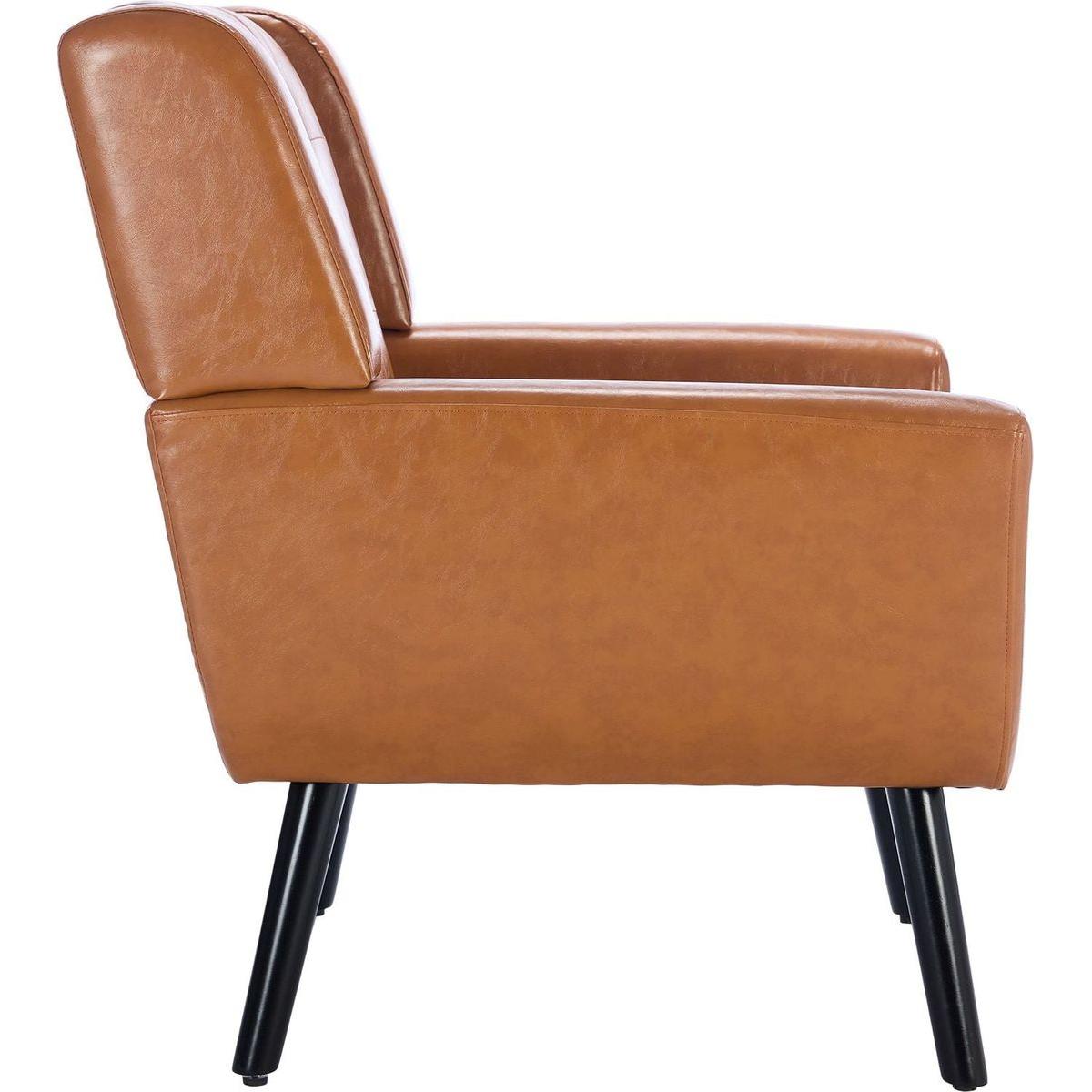 Modern Soft Leather Material Ergonomics Accent Chair Living Room Chair Bedroom Chair Home Chair With Black Legs For Indoor Home-Light Brown PU