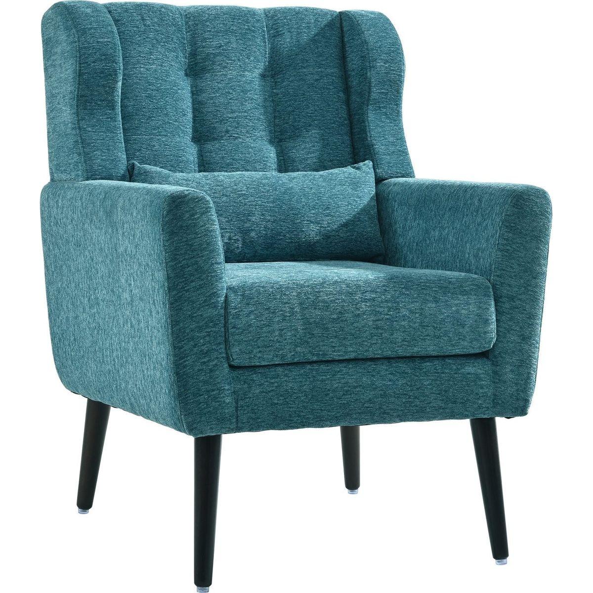 Modern Accent Chair Upholstered Foam Filled Living Room Chairs Comfy Reading Chair Mid Century Modern Chair with Chenille Fabric Lounge Arm Chairs Armchair for Living Room Bedroom (Teal)