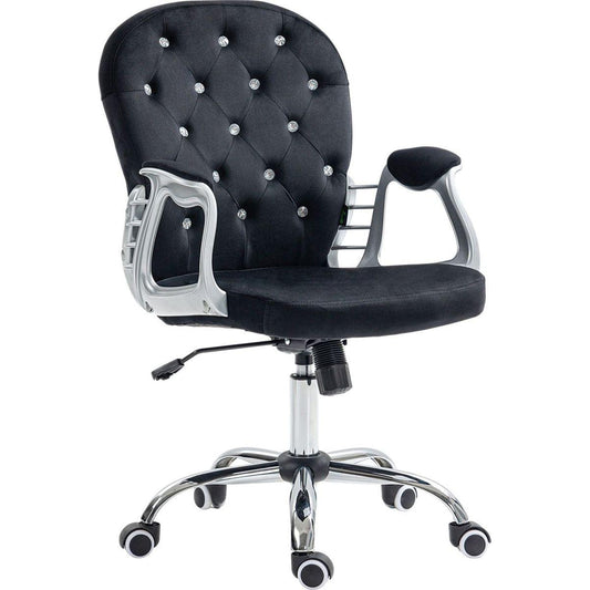 Vinsetto Velvet Home Office Chair, Button Tufted Desk Chair with Padded Armrests, Adjustable Height and Swivel Wheels, Black