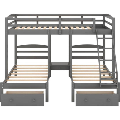 Full over Twin & Twin Bunk Bed,Triple Bunk Bed with Drawers, Gray