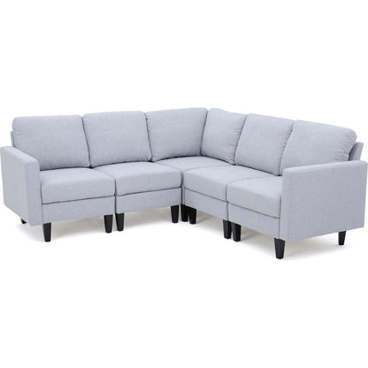 Comfy 5 Pieces L shaped Sofa with Wooden Legs, Modern Side Chairs for Living Room