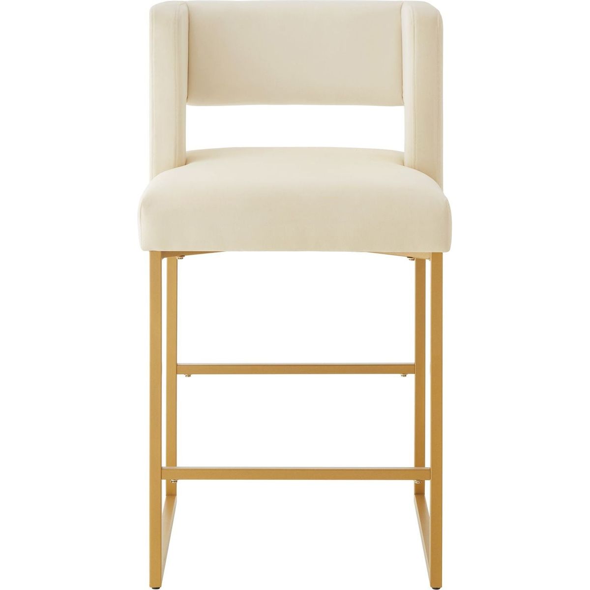 Modern Fashion Counter Height Bar Stools with Unique Square Open Backrest, Set of 2 Versatile Bar Chairs with Sturdy Iron Legs, 26" H Counter Height Chairs for kitchen islands, Cream /Gold