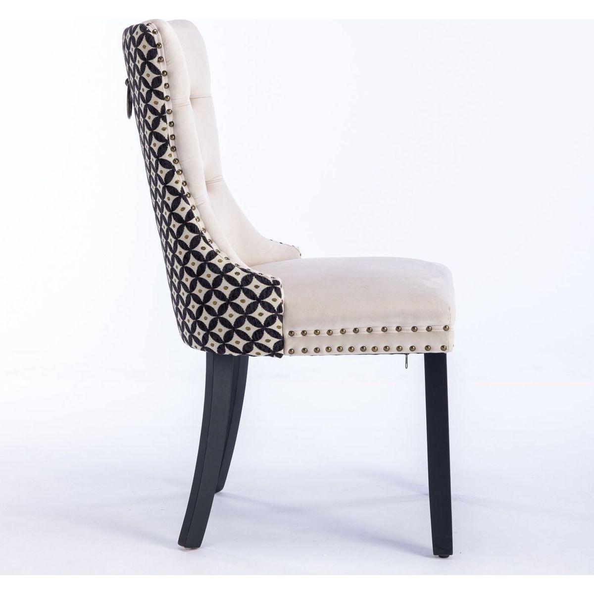 Classic Velvet Dining Chairs, High-end Tufted Solid Wood Contemporary Velvet Upholstered Dining Chair with Wood Legs Nailhead, SET OF 2,Beige and Patterned