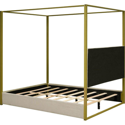 Queen Size Upholstery Canopy Platform Bed with Headboard and Metal Frame, Beige