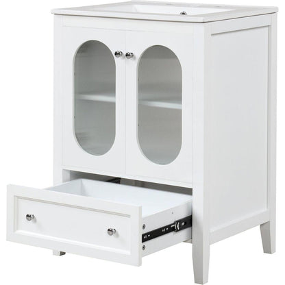 24" Bathroom Vanity with Sink, Bathroom Vanity Cabinet with One Drawer and Doors, Adjustable Shelf, Solid Wood and MDF, White