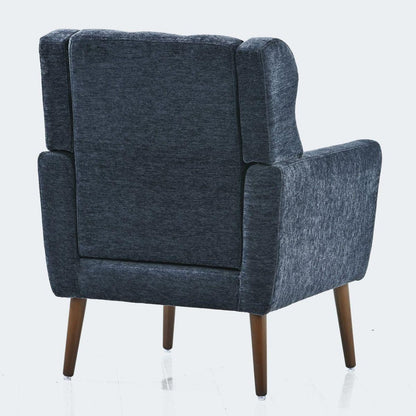 Modern Accent Chair Upholstered Foam Filled Living Room Chairs Comfy Reading Chair Mid Century Modern Chair with Chenille Fabric Lounge Arm Chairs Armchair for Living Room Bedroom (Dark Blue)