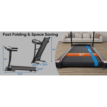 NEW Home Folding Treadmill with Pulse Sensor, 2.5 HP Quiet Brushless Motor, 7.5 MPH, 300LBS Weight Capacity Walking Jogging Machine with 3 Level Incline 12 Preset Programs for Home Gym
