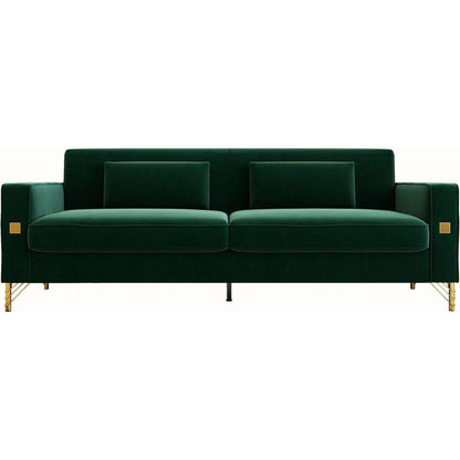 FX-P18-RG2(SOFA) Luxury Emerald Green Velvet Sofa with Gold Accents - Modern 3-Seat Couch with Plush Cushions, Perfect for Living Room and Office Decor