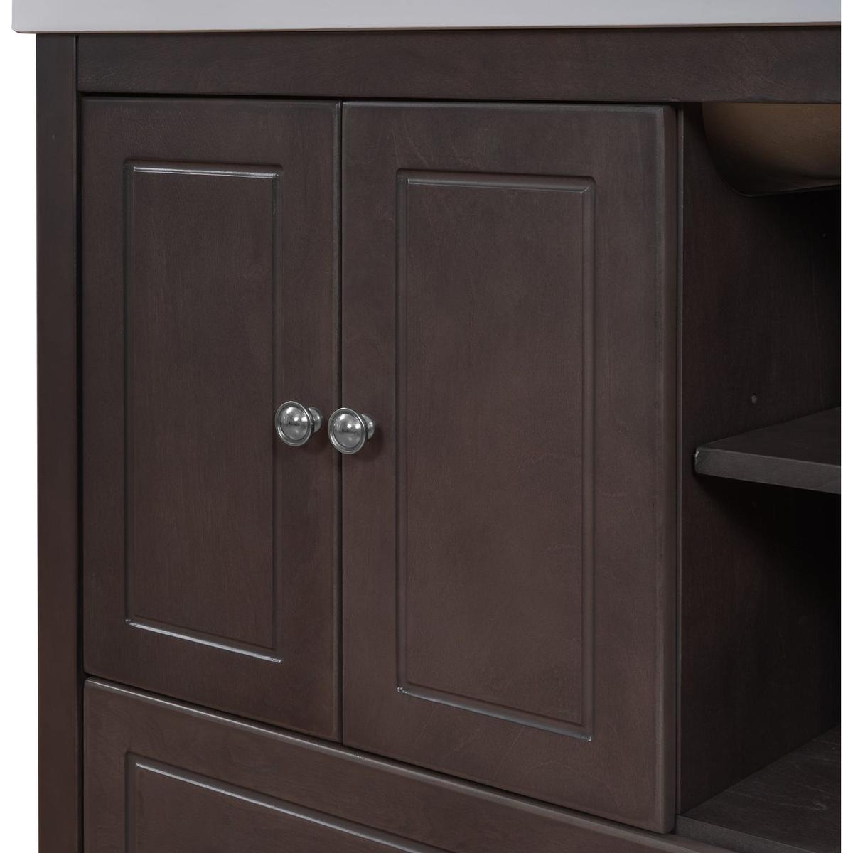 30" Bathroom Vanity with Sink, Bathroom Storage Cabinet with Doors and Drawers, Solid Wood Frame, Ceramic Sink, Brown