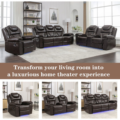 Home Theater Seating Manual Recliner Chair with LED Light Strip for Living Room,Bedroom, Brown