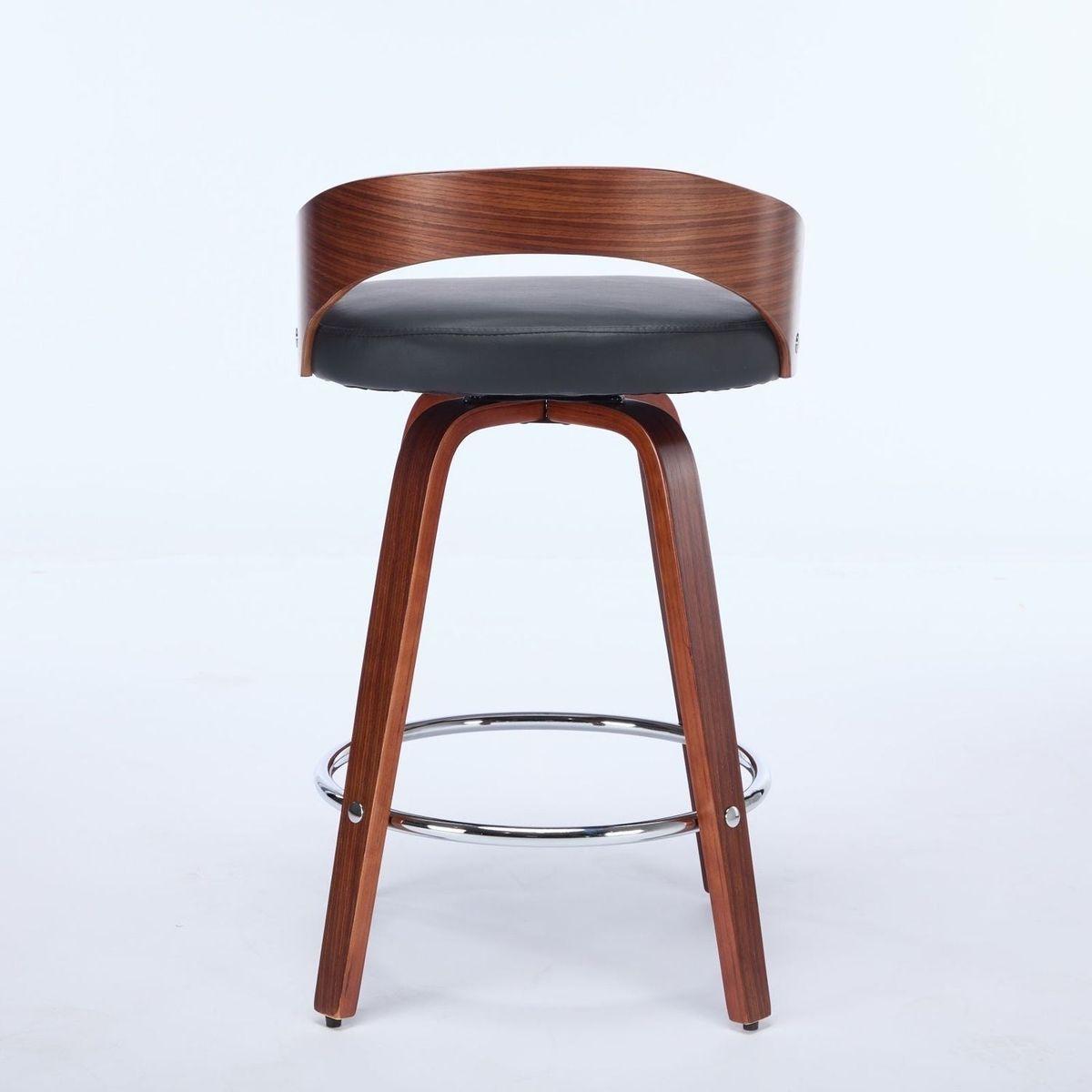 Bar Stools Set of 2, Swivel Bar Height Stools with Low Back, Wood Bar Chairs with Soft Cushion Seat, 25-Inch Seat Height (Black, 25" Counter Height) - Streamdale Furniture