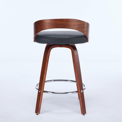 Bar Stools Set of 2, Swivel Bar Height Stools with Low Back, Wood Bar Chairs with Soft Cushion Seat, 25-Inch Seat Height (Black, 25" Counter Height) - Streamdale Furniture