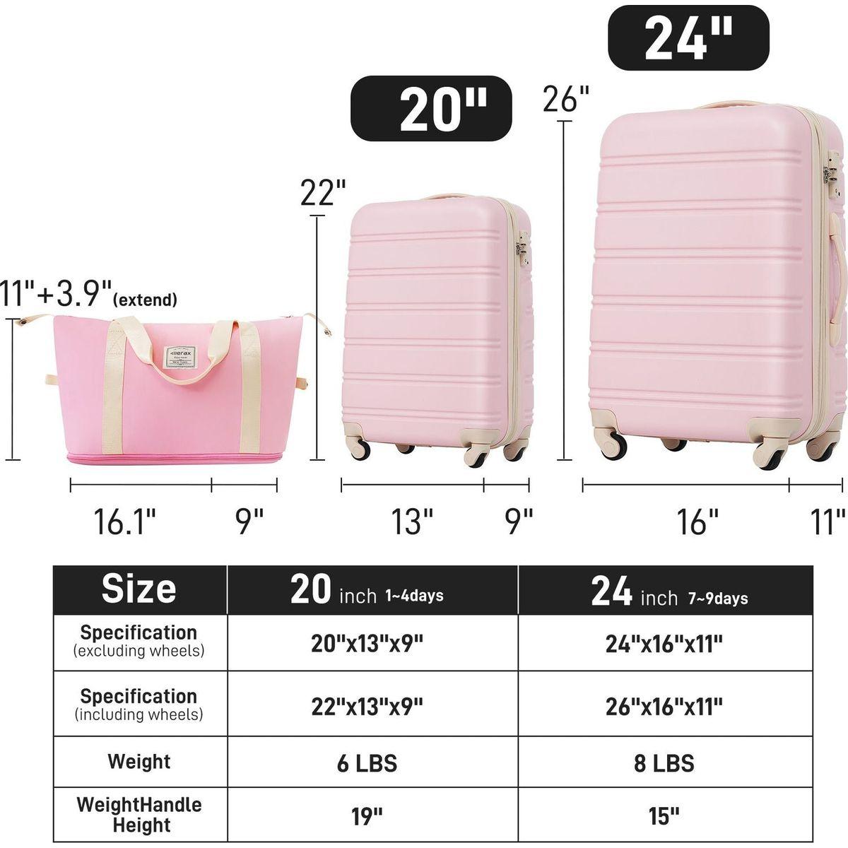 Hardshell Luggage Sets 2Pcs + Bag Spinner Suitcase with TSA Lock Lightweight 20" + 24"