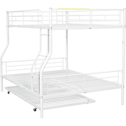 Full XL Over Queen Metal Bunk Bed with Trundle, White