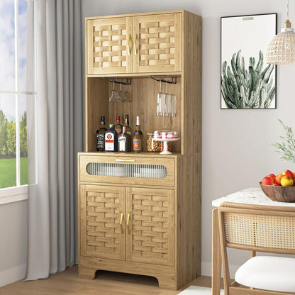 67" Tall Pantry Buffet Cabinet Freestanding Hutch Cupboard for Home, Kitchen,Tall Freestanding Liquor Cabinet Bar for Kitchen, Dining Room