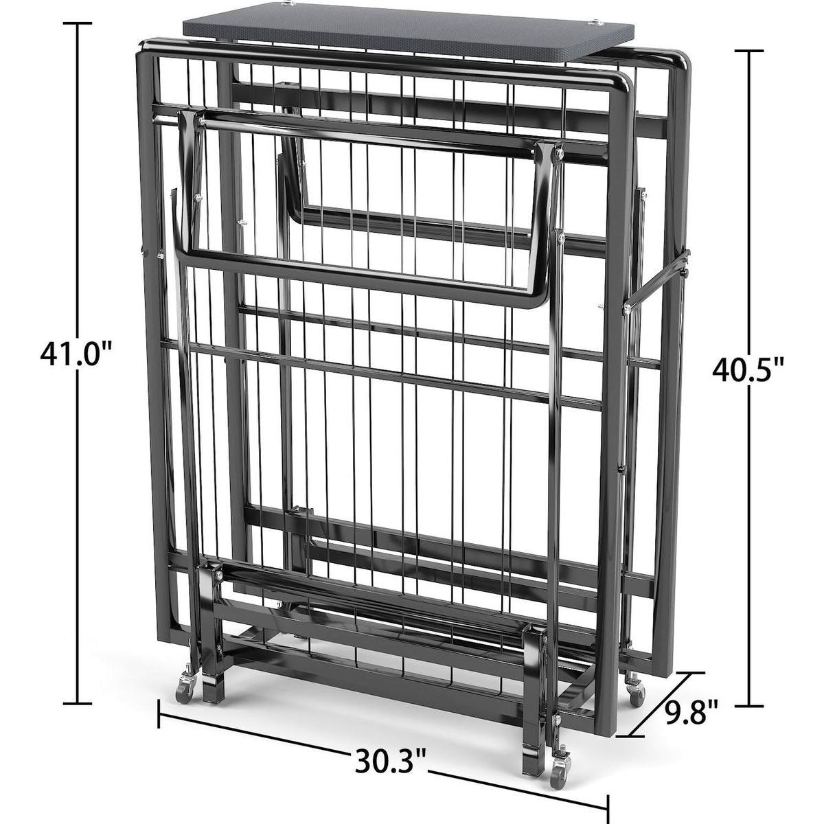 Metal Folding Bed Frame with Foam Mattress of Pockets, Easy Storage and Movable with 4 Castors