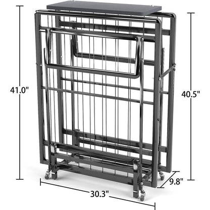 Metal Folding Bed Frame with Foam Mattress of Pockets, Easy Storage and Movable with 4 Castors