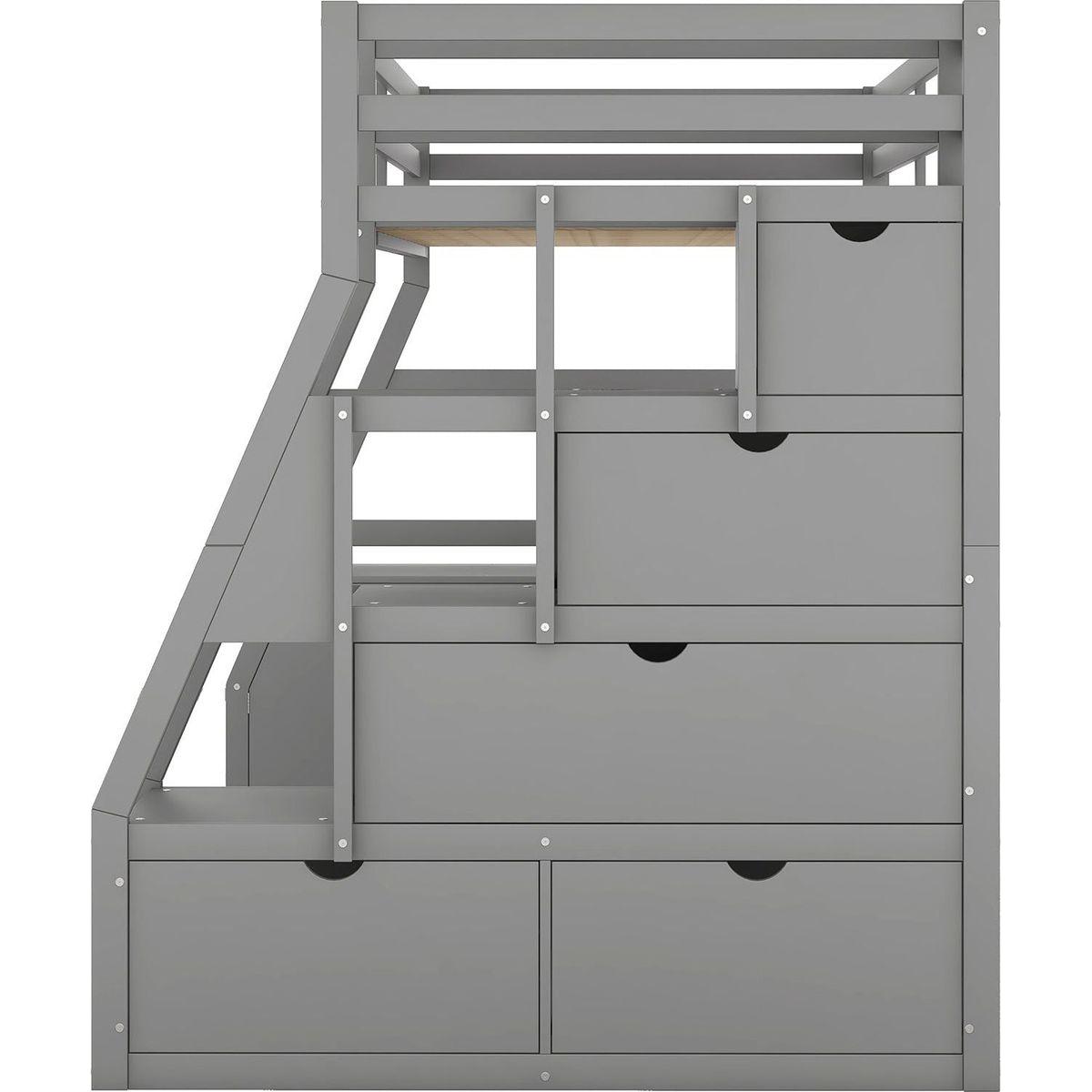 Twin Size Loft Bed with 7 Drawers 2 Shelves and Desk - Gray