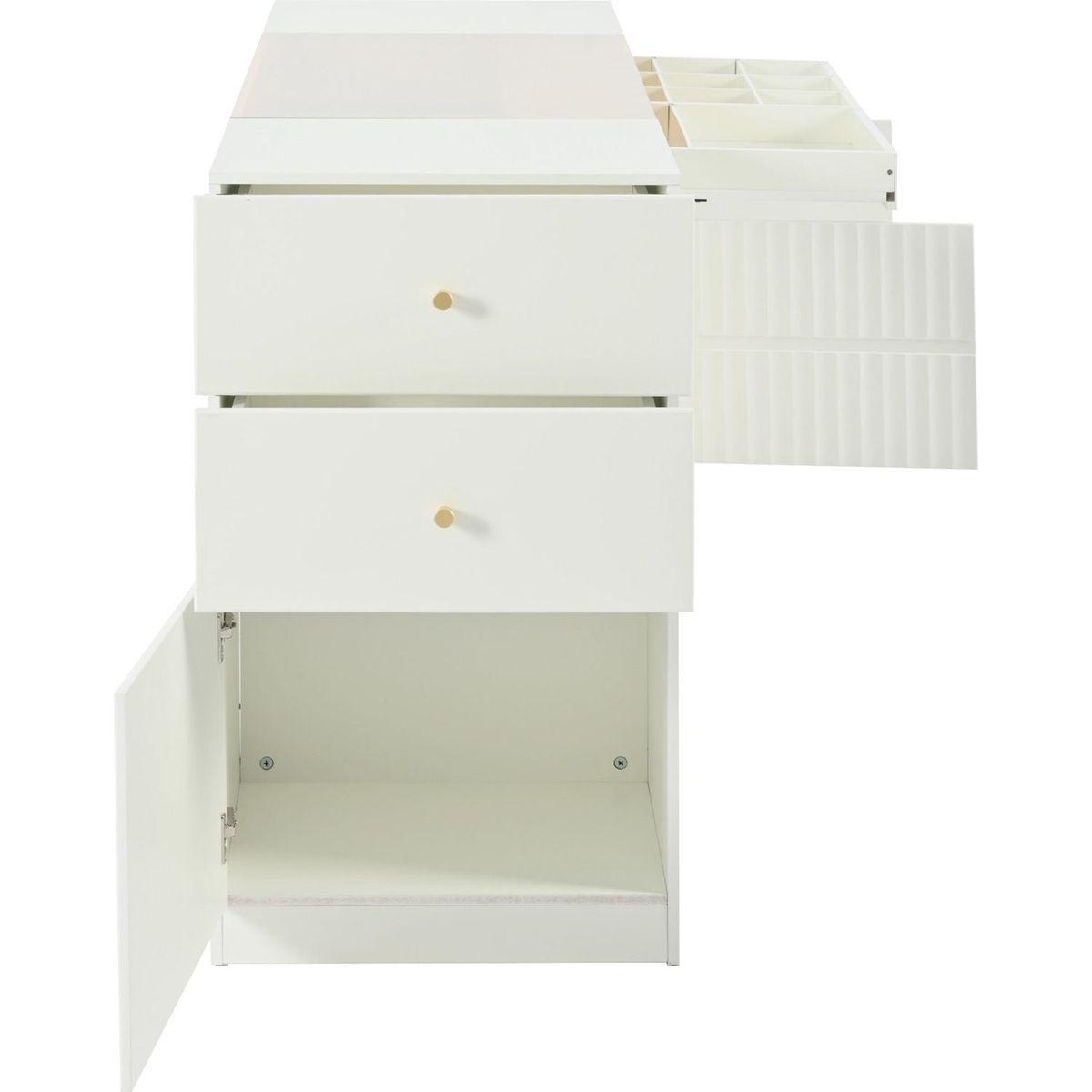 Modern Luxury Multi-Functional Island Vanity Dresser and Storage Cabinet with Glass Tabletop, Display Shelf,6 Drawers for Walk-in-Wardrobe and Bedroom