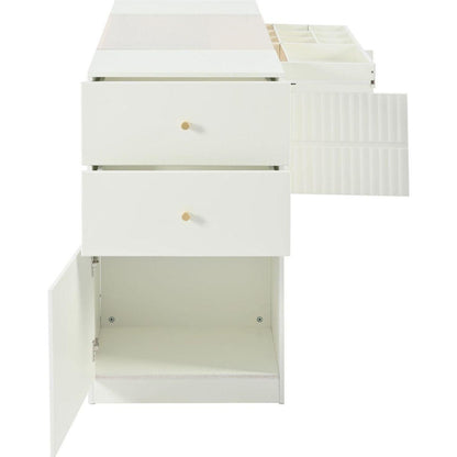 Modern Luxury Multi-Functional Island Vanity Dresser and Storage Cabinet with Glass Tabletop, Display Shelf,6 Drawers for Walk-in-Wardrobe and Bedroom