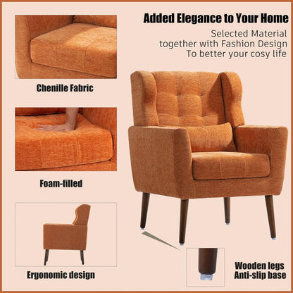 Modern Accent Chair Upholstered Foam Filled Living Room Chairs Comfy Reading Chair Mid Century Modern Chair with Chenille Fabric Lounge Arm Chairs Armchair for Living Room Bedroom (Orange)