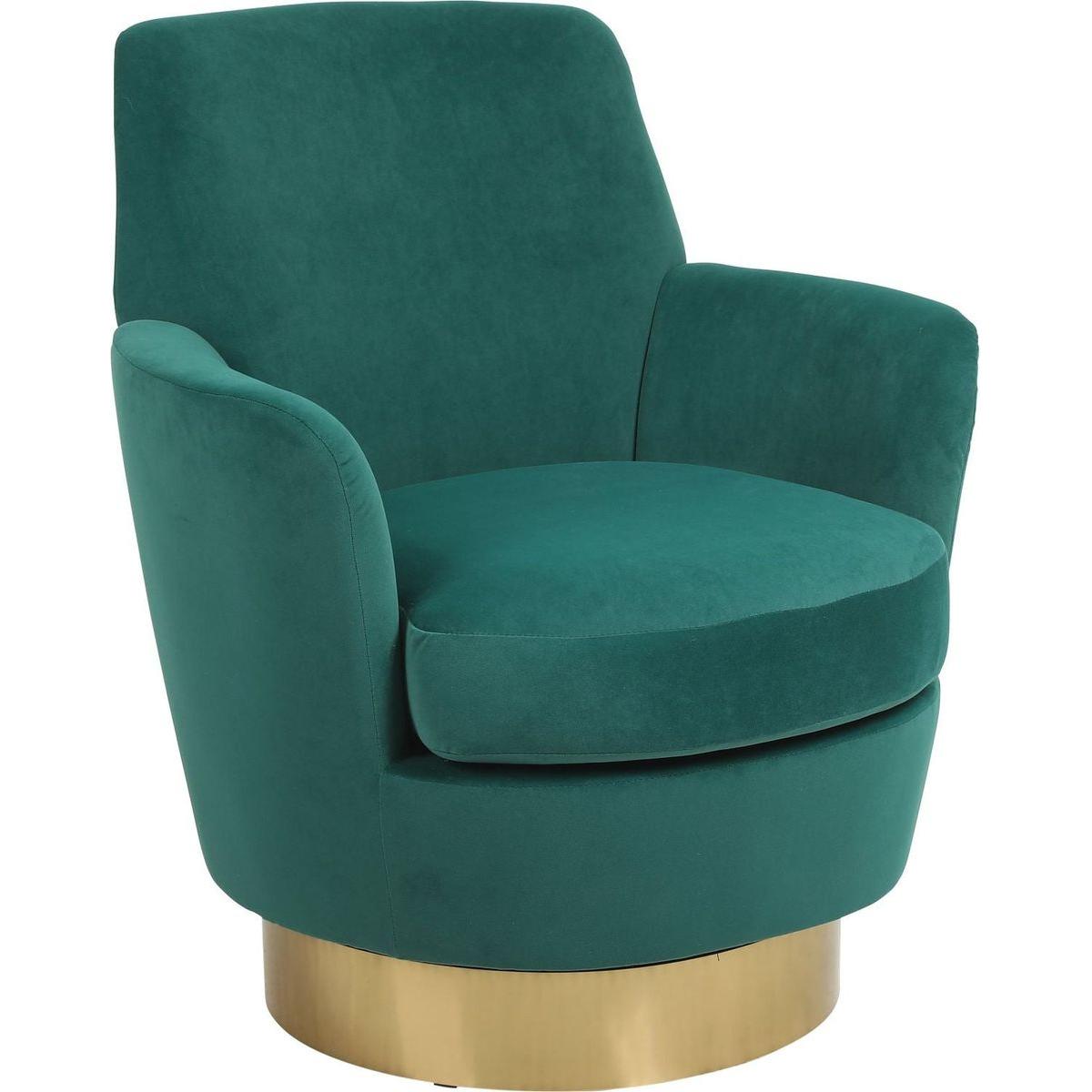 Velvet Swivel Barrel Chair, Swivel Accent Chairs Armchair for Living Room, Reading Chairs for Bedroom Comfy, Round Barrel Chairs with Gold Stainless Steel Base (Emerald)