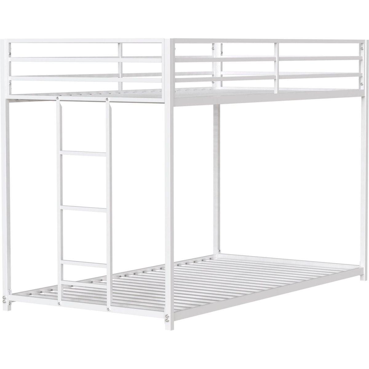 Adam Sturdy Twin over Twin Metal Bunk White for Kids and Adult, Low Profile and Easy Climbing with Stable Ladder