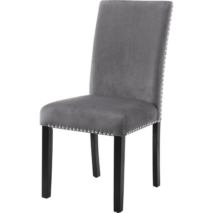 Cobre Contemporary Velvet Dining Chair with Nailhead Trim, Set of 2, Gray