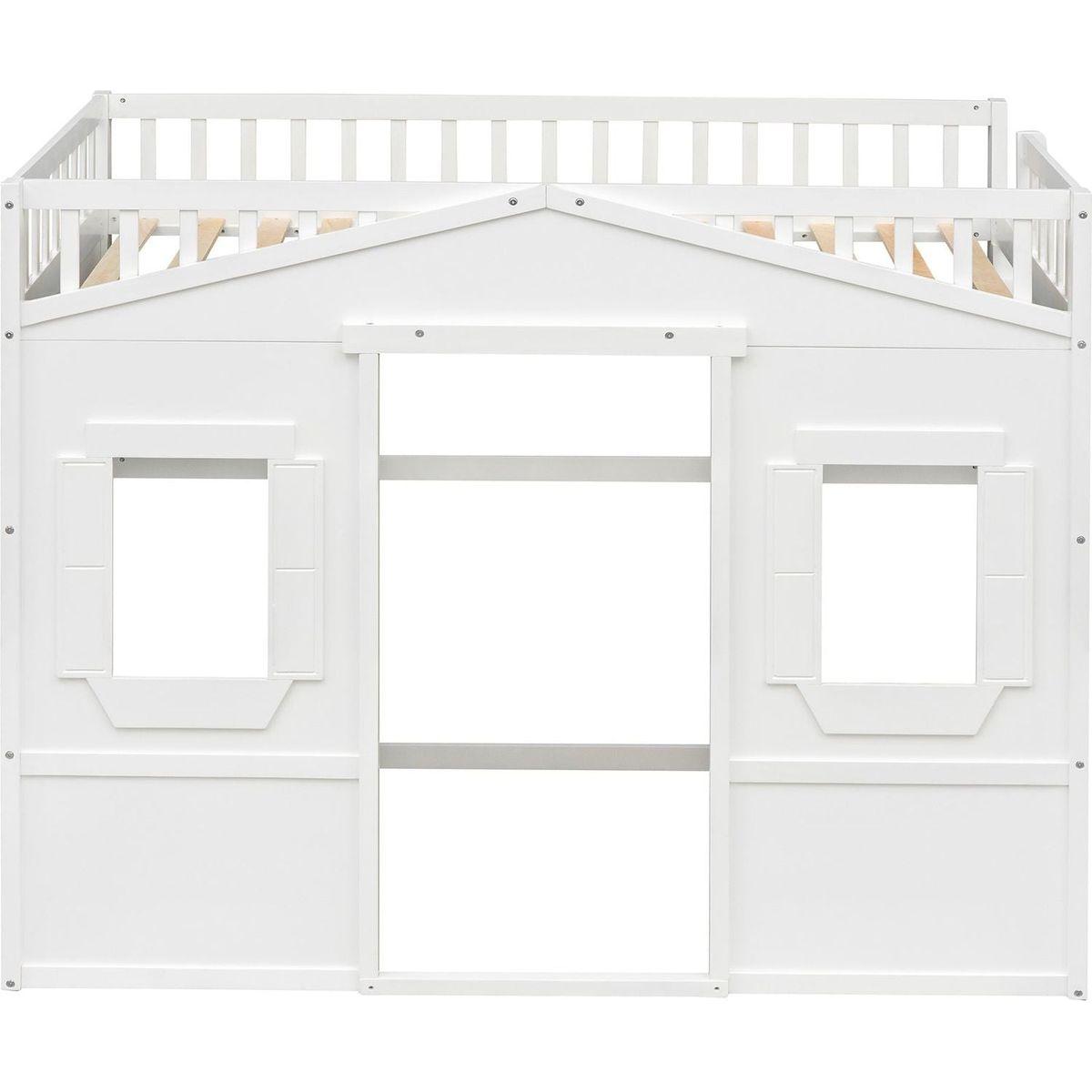 Twin Size House Loft Bed With Ladder-White