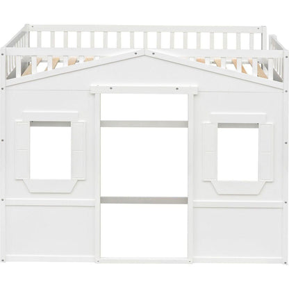 Twin Size House Loft Bed With Ladder-White